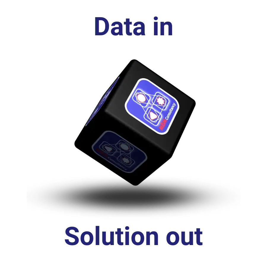 MBM spinning logo cube, data in solution out